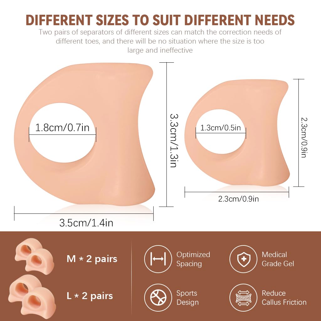 HANNEA 4Pcs Gel Toe Separators 2 Sizes Toe Spacers Reuseable Toe Spacers Toe Separators for Pedicures, Bunions, Hammer toes HANNEA 4Pcs Gel Toe Separators 2 Sizes Toe Spacers Reuseable Toe Spacers Toe Separators for Pedicures, Bunions, Hammer toes